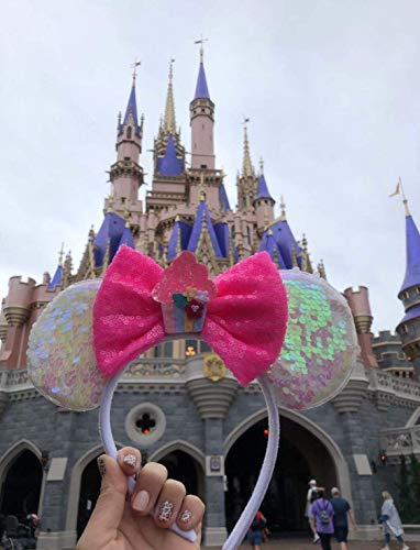 Cupcake Glitter Minnie Mouse Ears Headband with Sequin Bow