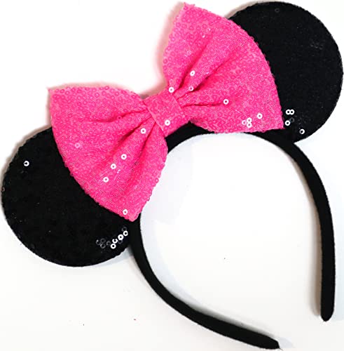 Hot Pink Sequin Minnie Mouse Bow Mouse Ear Headband