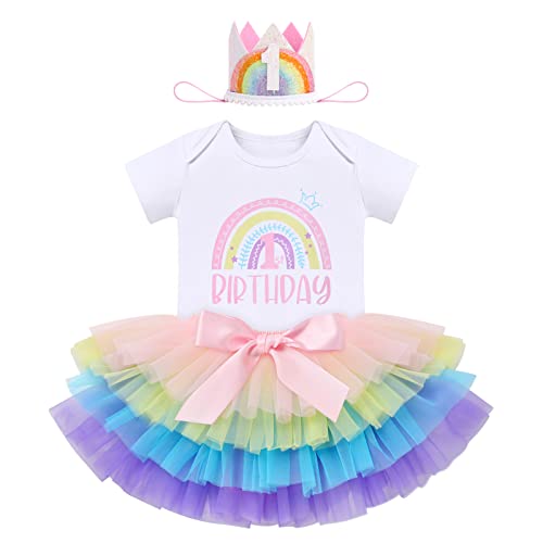 Rainbow Tutu 1st Birthday Set with Crown