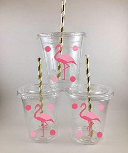 Flamingo Party Cups Set of 12 With Lids and Straws Flamingos