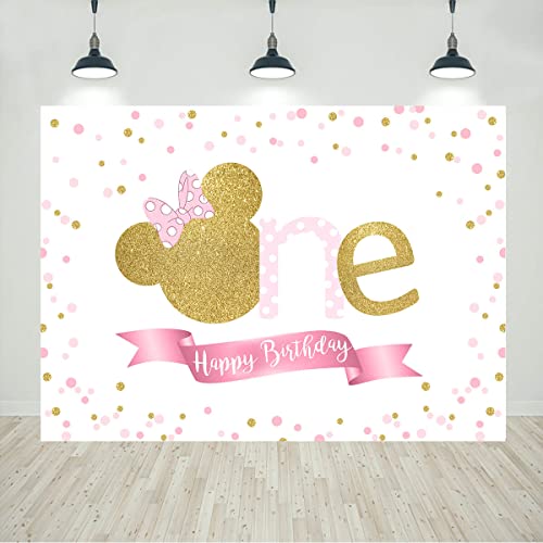 Pink and Gold Mouse 1st Birthday Backdrop