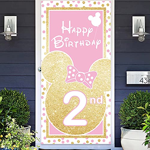 Minnie Mouse Pink and Gold 2nd Birthday Door Banner