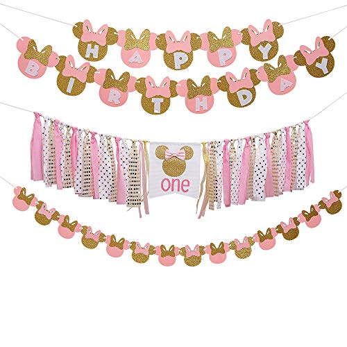 Pink and gold Minnie Mouse Banner Kit for First Birthday