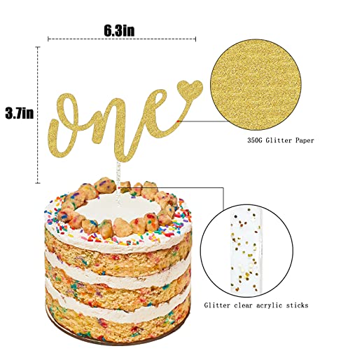 Gold "One" Heart Cake Topper
