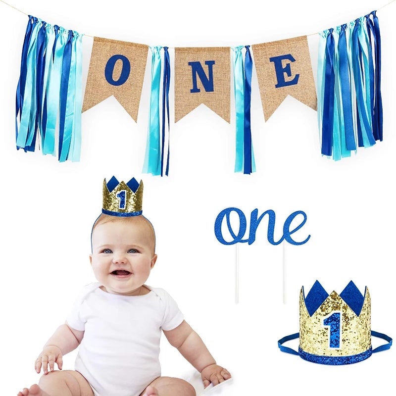 Blue and Gold Preselection Cake Smash Set with Balloons